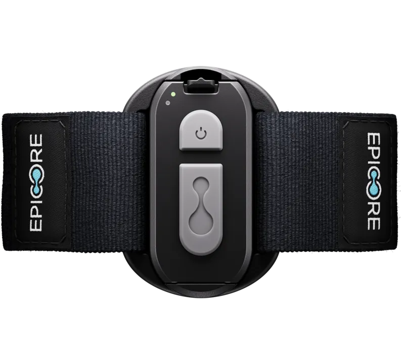 Epicore Connected Hydration armband and module, front view